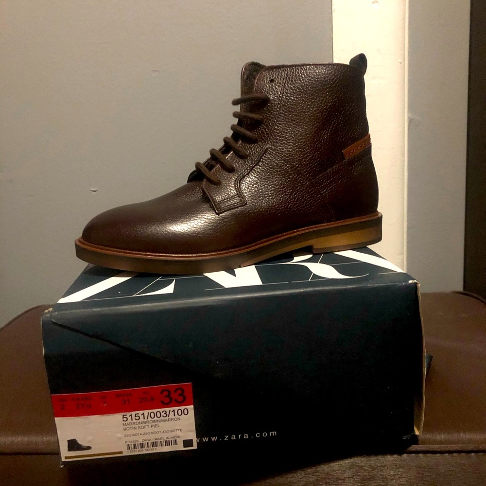 Zara Boy leather Brown Boots Size 2